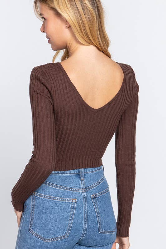 Grace's Long Sleeve V-neck Crop Sweater Wild Cactus Boutique