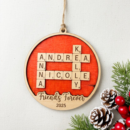 Personalized Wooden Ornament – BFF Christmas Gift, Custom Besties Gift with Natural Wood Finish Joyful Moose