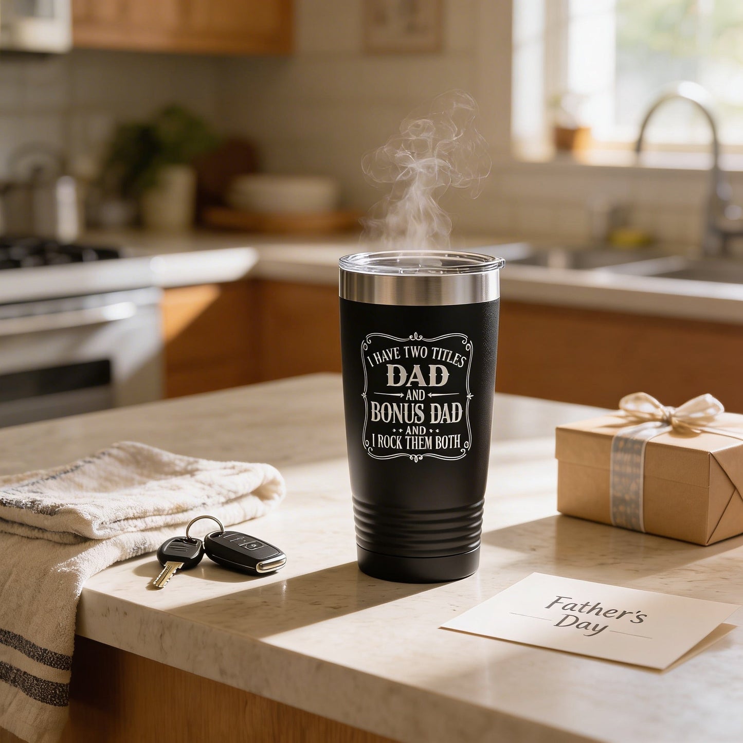 Bonus Dad Tumbler - 20 Oz Insulated Travel Mug | Father's Day Gift Joyful Moose