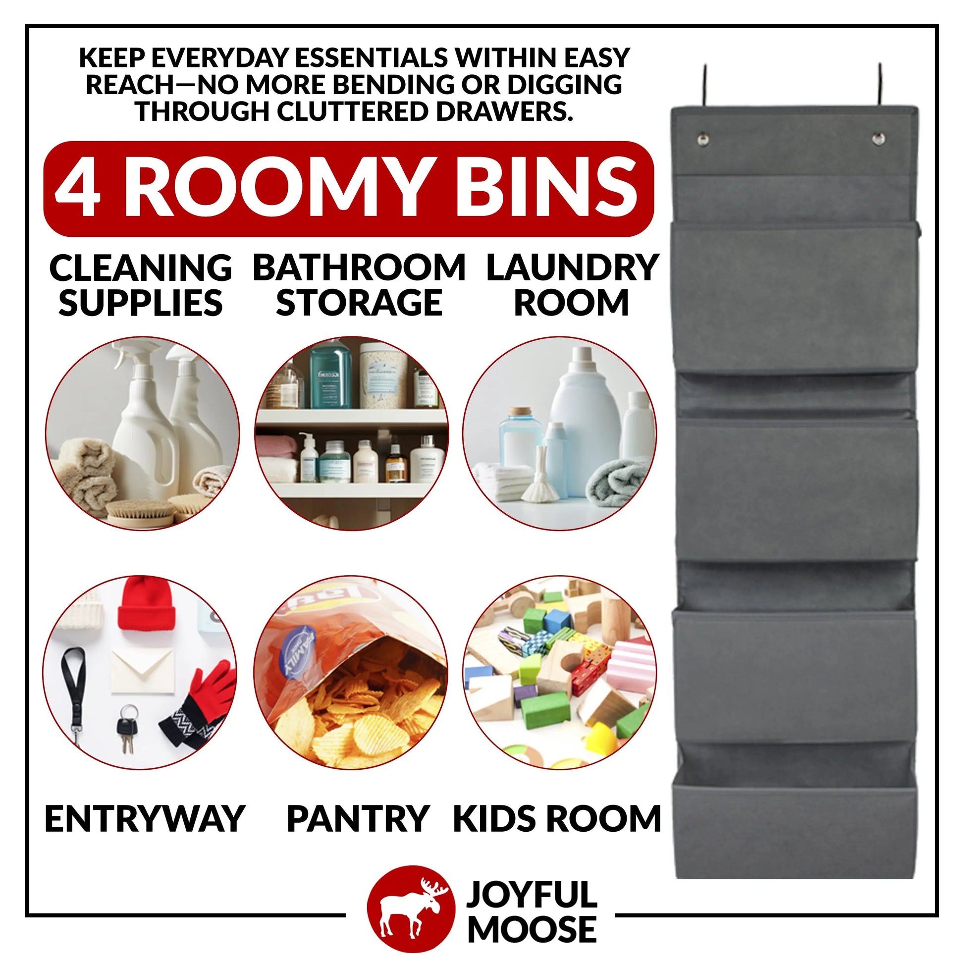 Over the Door Hanging Organizer Closet Storage Bins Grey Joyful Moose