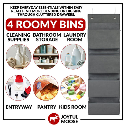 Over the Door Hanging Organizer Closet Storage Bins Grey Joyful Moose