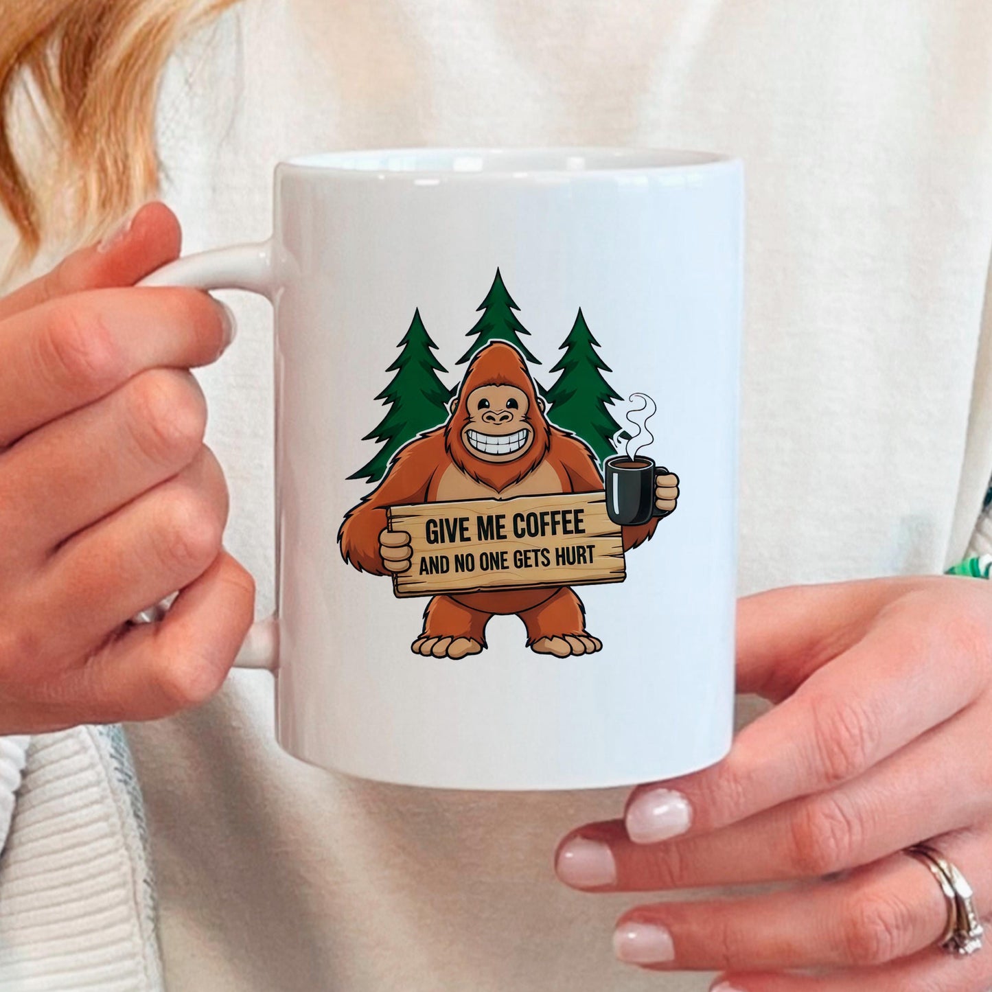 Funny Bigfoot Coffee Mug – Camping Humor Mug With Humorous Coffee Quote Joyful Moose
