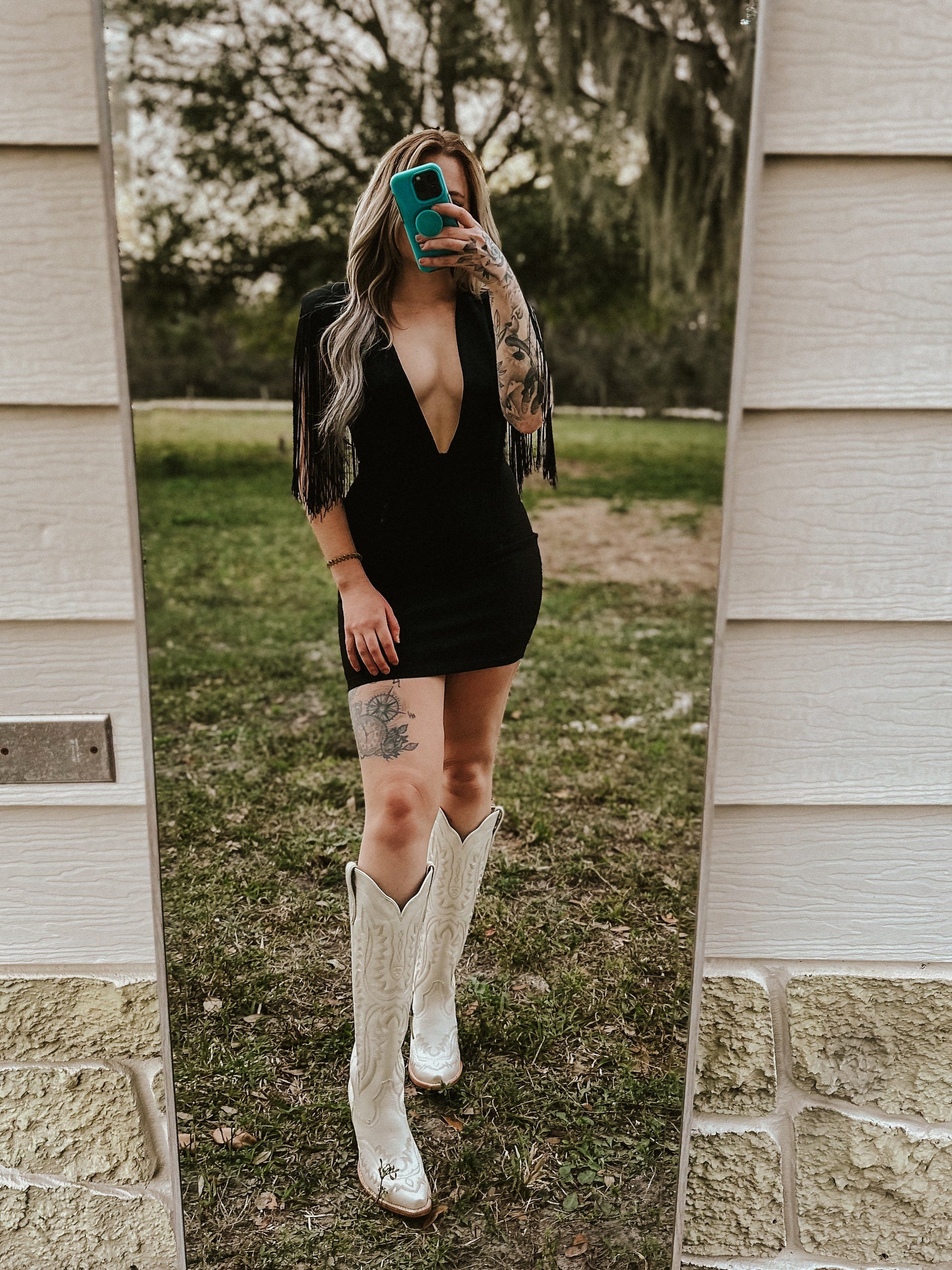 Dallas' Fringe Deep Neck Mini Dress Wild Cactus Boutique