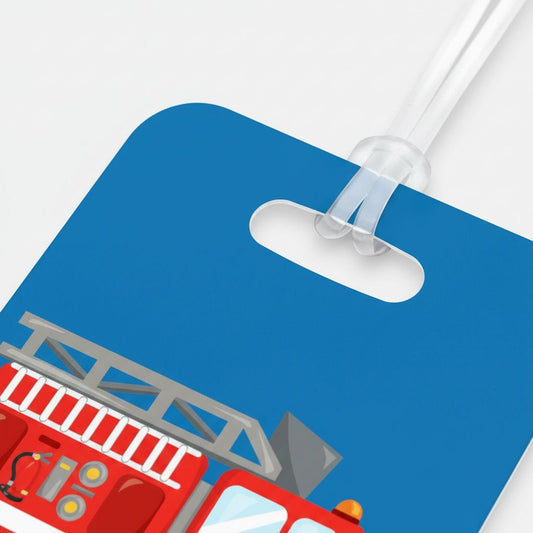Fire Truck Boys Backpack Name Tag - Firetruck Back to School Bag Tag Joyful Moose