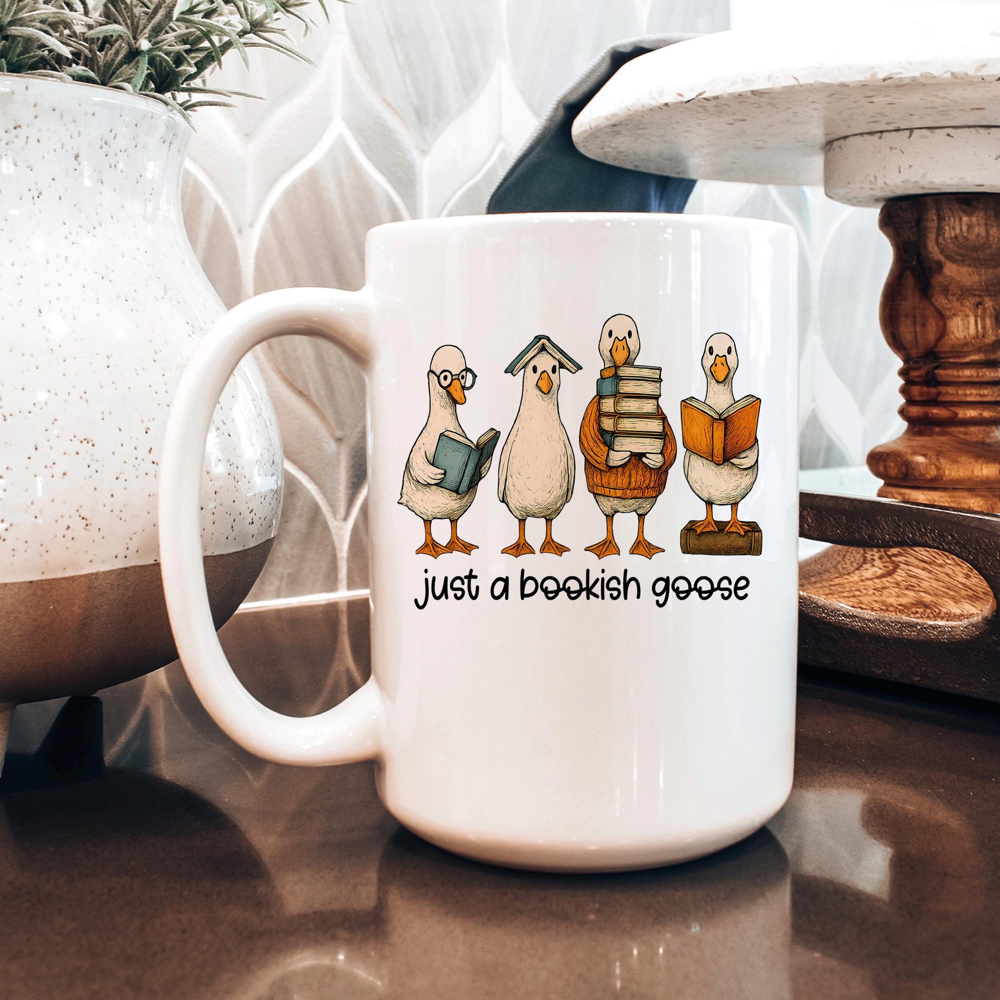 Bookish Goose Coffee Mug - Funny Book Lover Gift | Quirky Ceramic 11 oz or 15 oz Joyful Moose
