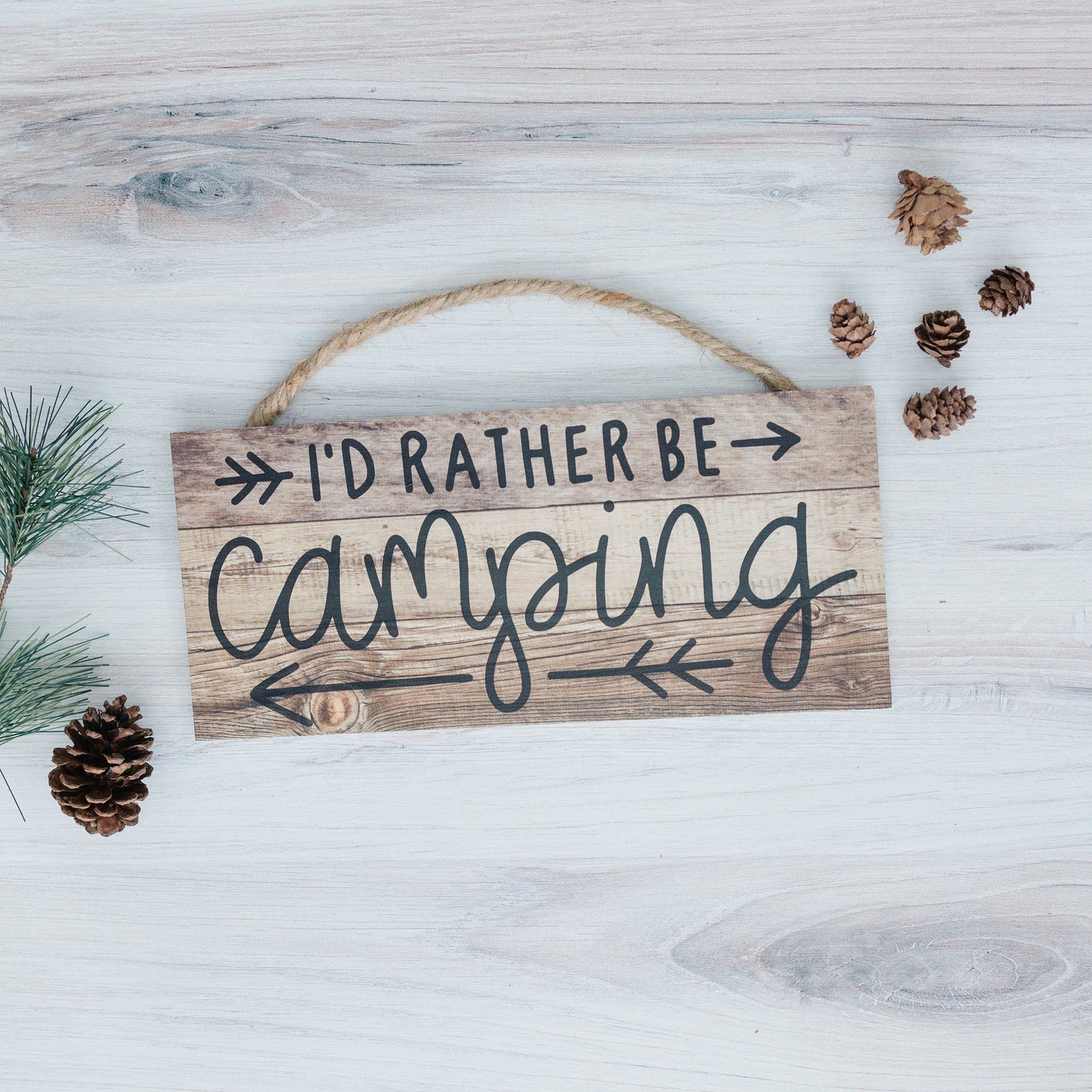 Rustic Camping Sign - I'd Rather Be Camping Wall Art | Wooden Cabin Decor Joyful Moose