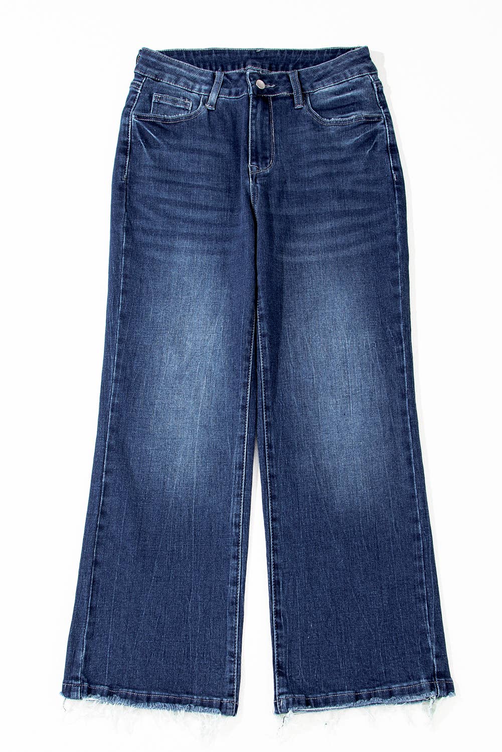 Sail Blue Mineral Wash Raw Hem High Waist Flared Jeans Thread & Co. Boutique, LLC