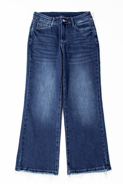Sail Blue Mineral Wash Raw Hem High Waist Flared Jeans Thread & Co. Boutique, LLC