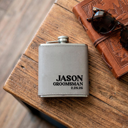 Leather Flask - Custom Engraved Stainless Steel Flask With Durable Leather Sleeve Joyful Moose