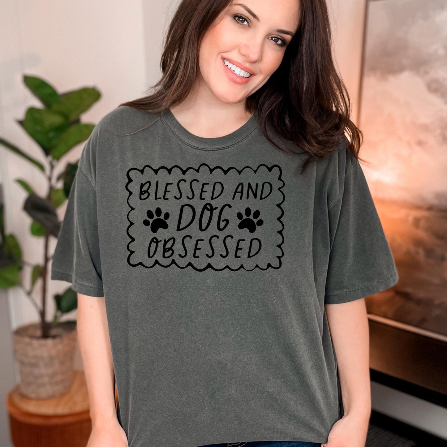 Dog Lover T-Shirt - Blessed & Dog Obsessed Comfort Colors Tee With Paw Prints Joyful Moose
