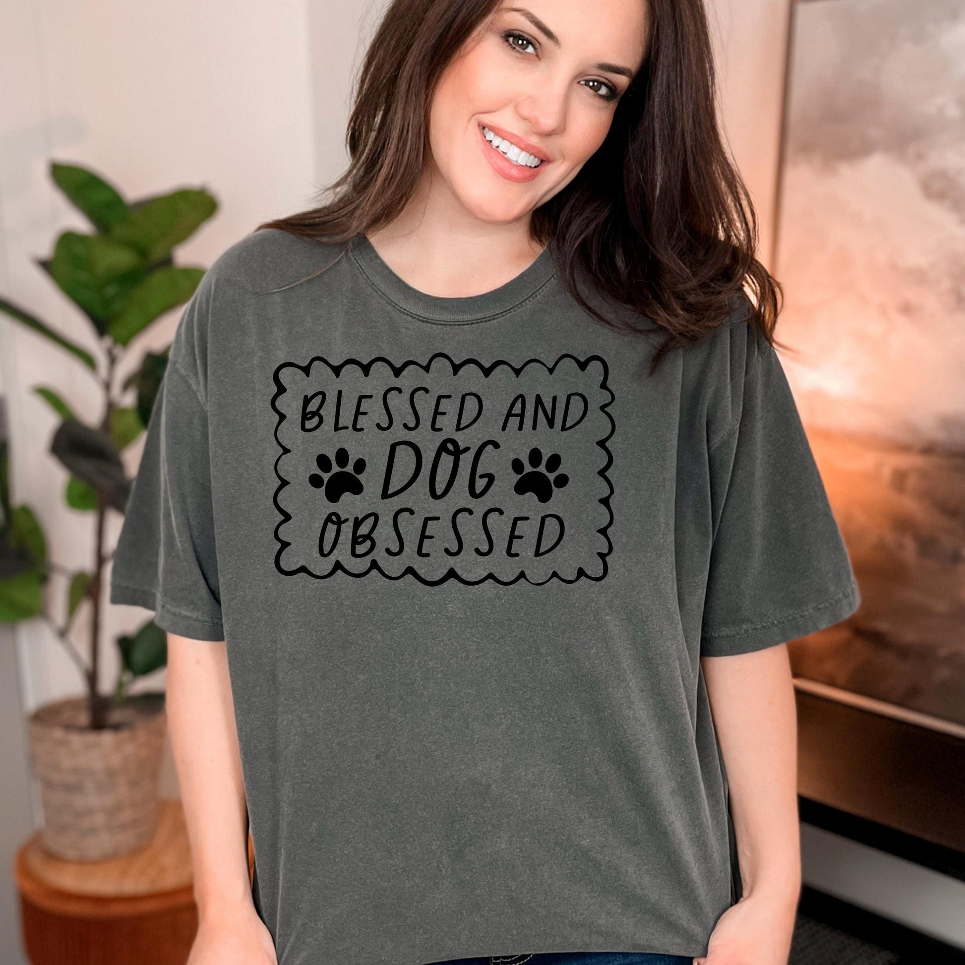 Dog Lover T-Shirt - Blessed & Dog Obsessed Comfort Colors Tee With Paw Prints Joyful Moose