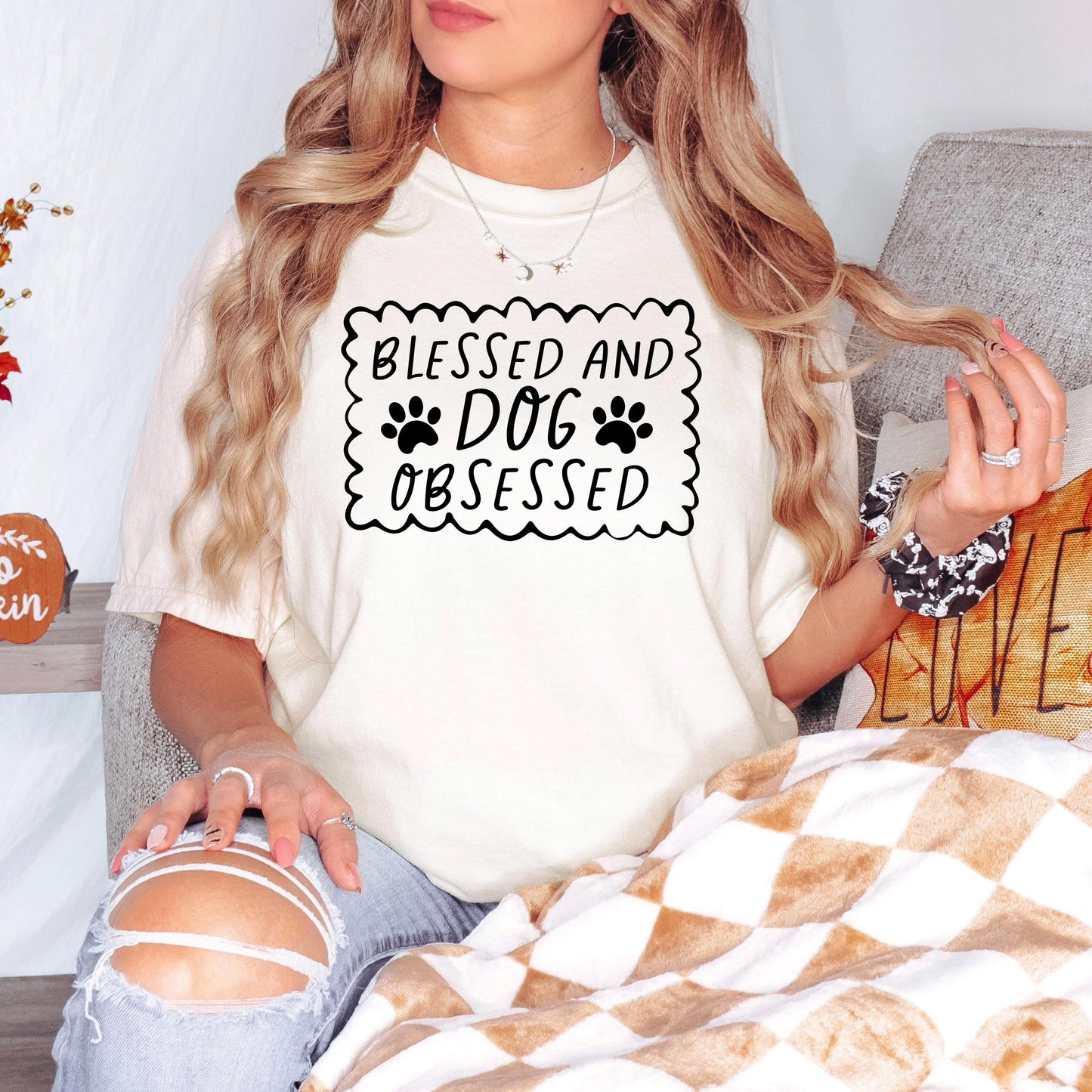 Dog Lover T-Shirt - Blessed & Dog Obsessed Comfort Colors Tee With Paw Prints Joyful Moose