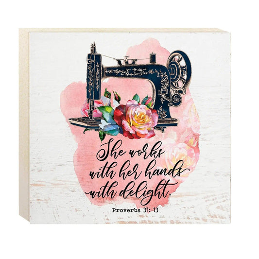 Proverbs 31 Wall Art - Sewing Machine Room Decor - Crafting Room Sign Joyful Moose