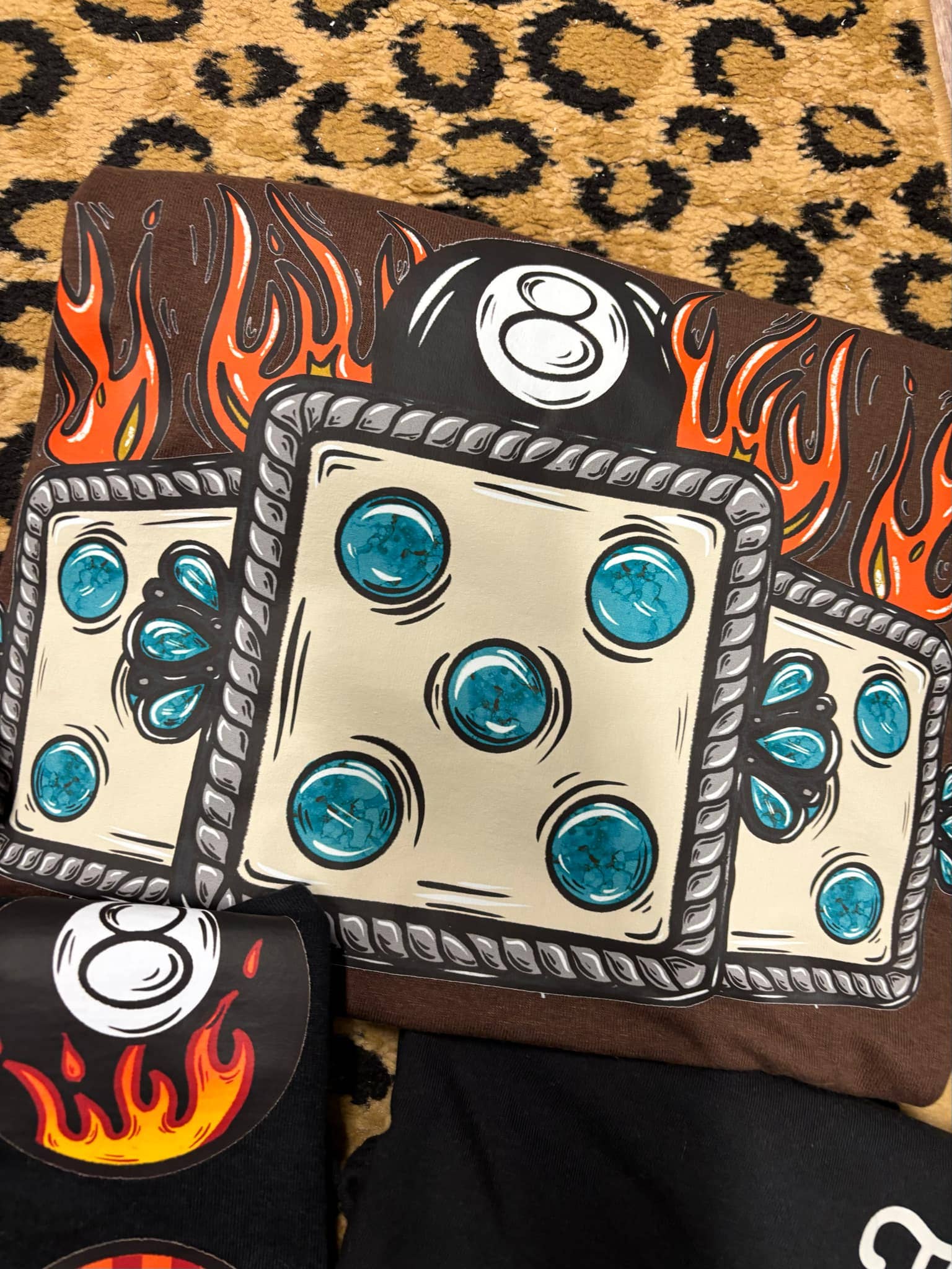 Turquoise Dice & 8 Ball Fire Tee Wild Cactus Boutique