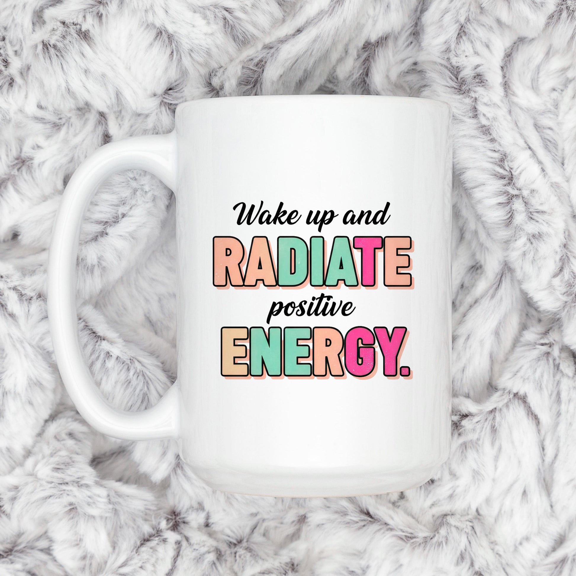 Positive Energy Mug - Motivational Coffee Cup | Cute Pastel Ceramic Cup Joyful Moose