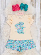 Turquoise Embroidered Floral Bunny Ruffle Outfit Thread & Co. Boutique, LLC