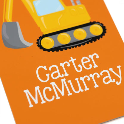 Boys Backpack Name Tag - Construction Equipment Backhoe School Bag Tag Joyful Moose