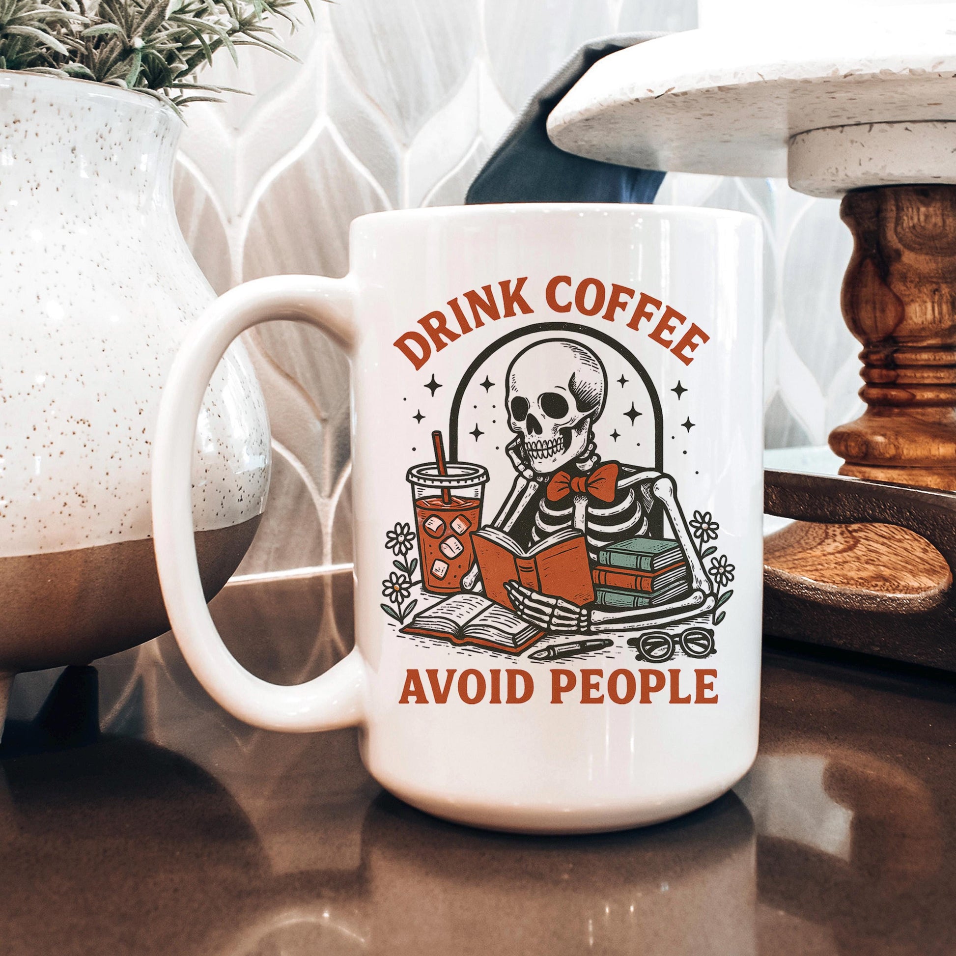 Skeleton Coffee Mug - Dark Humor Mug | Funny Coffee Cup for Introvert Gift Joyful Moose