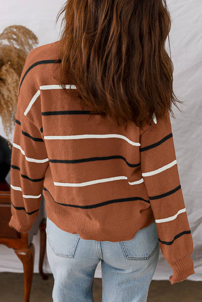 Striped Ribbed Edge Drop Shoulder Sweater Thread & Co. Boutique, LLC