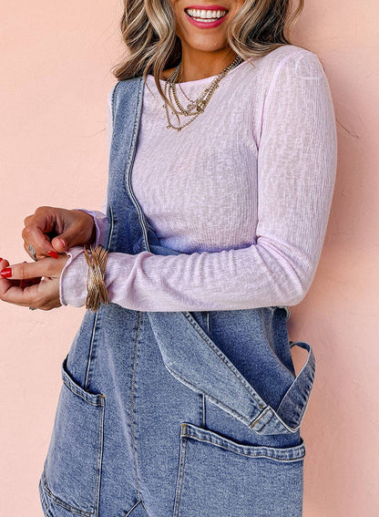 Denim Sleeveless Patched Pocket Romper Thread & Co. Boutique, LLC