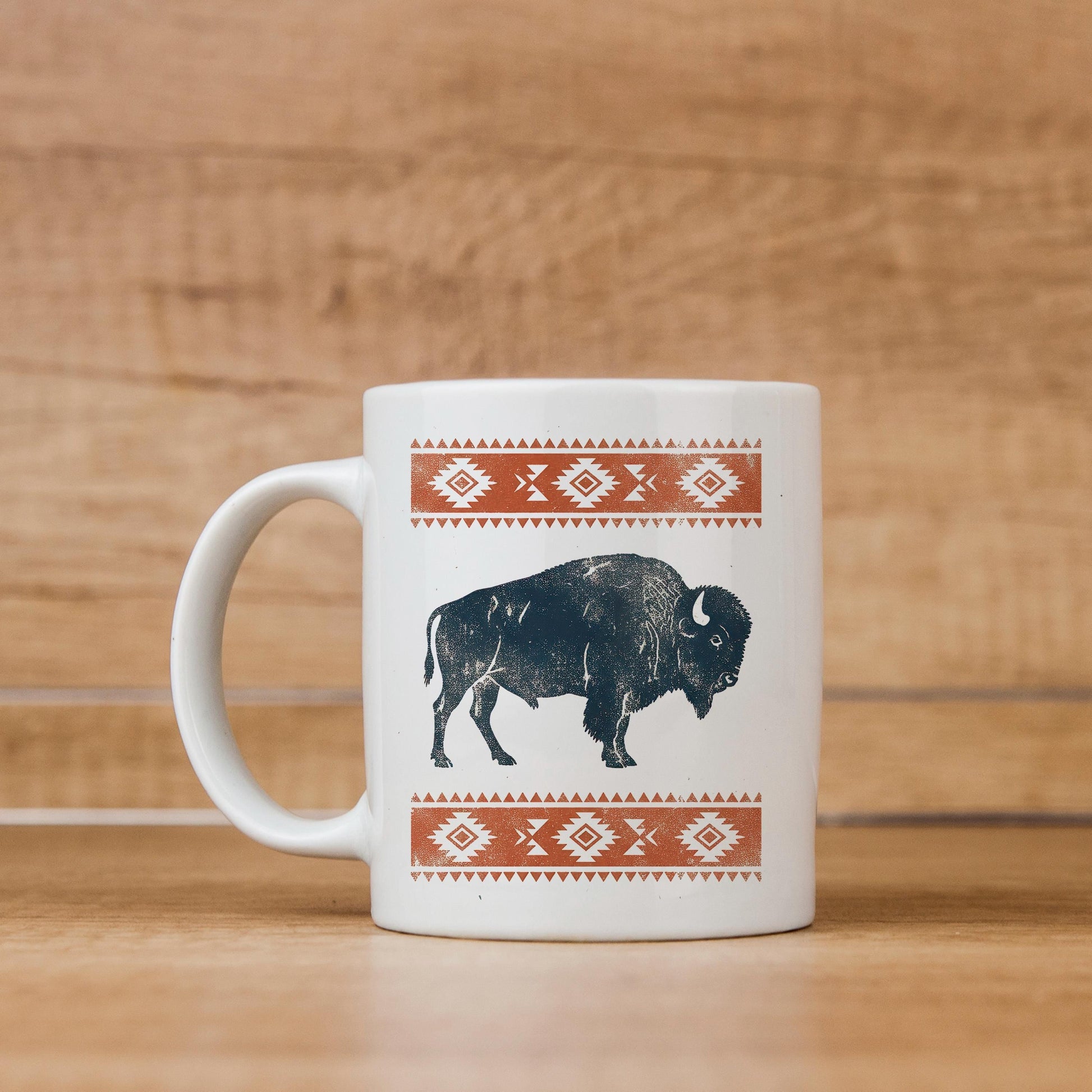 Rustic Buffalo Mug – Western Coffee Cup With Bison Design & Southwest Pattern Joyful Moose