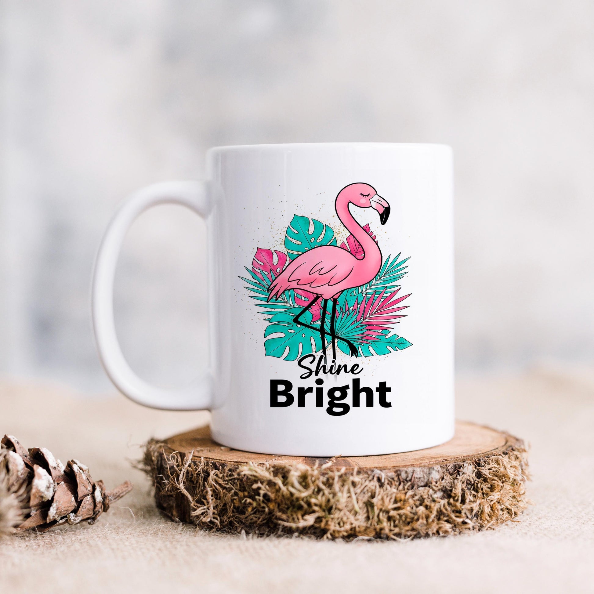 Flamingo Shine Bright Mug – Tropical Coffee Mug | Cute Flamingo Cup, Dishwasher Safe Joyful Moose