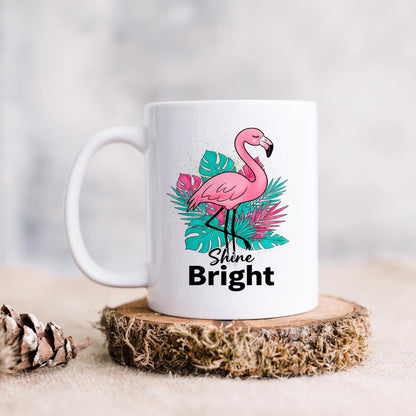 Flamingo Shine Bright Mug – Tropical Coffee Mug | Cute Flamingo Cup, Dishwasher Safe Joyful Moose