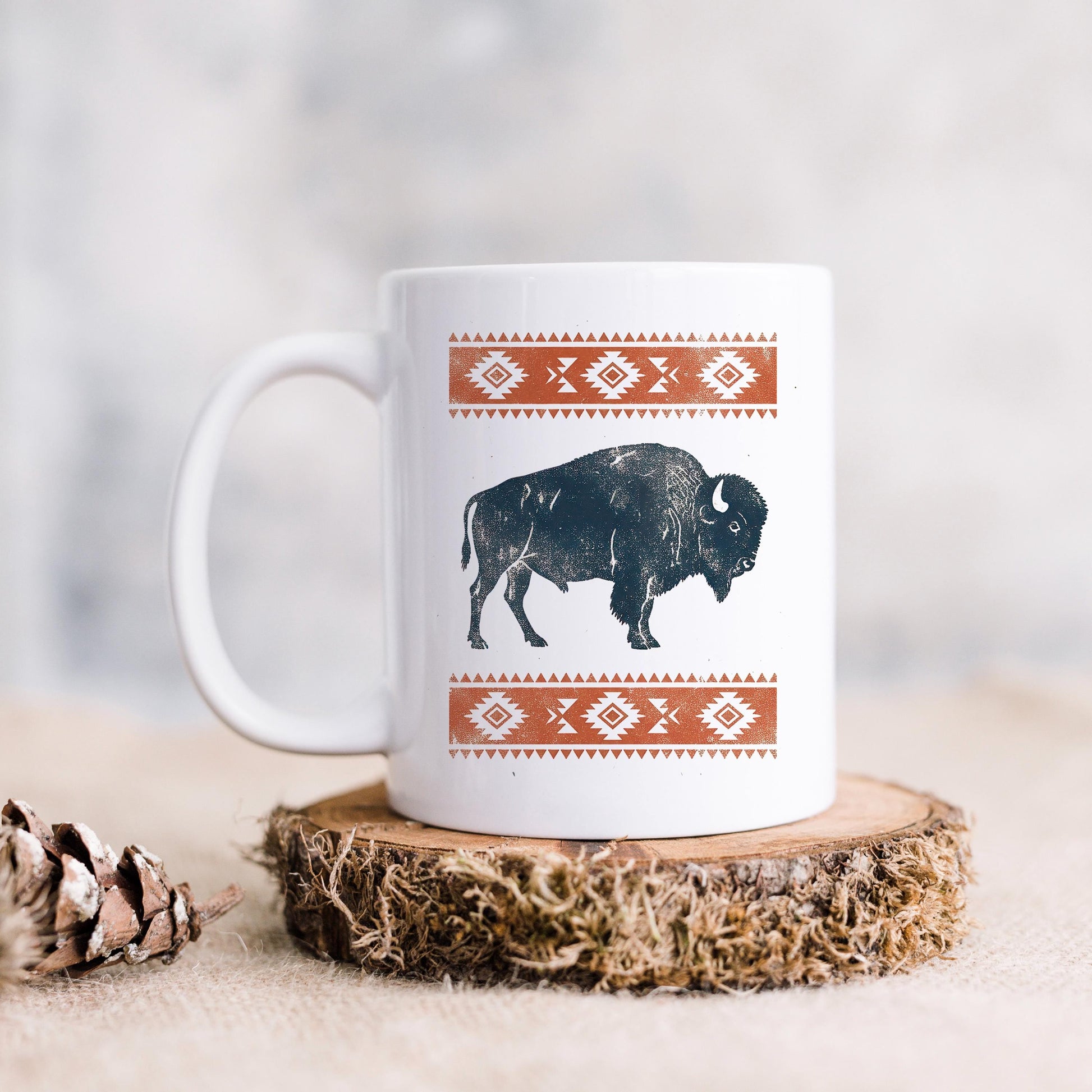 Rustic Buffalo Mug – Western Coffee Cup With Bison Design & Southwest Pattern Joyful Moose