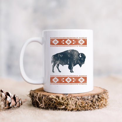 Rustic Buffalo Mug – Western Coffee Cup With Bison Design & Southwest Pattern Joyful Moose