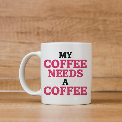 Funny Coffee Mug | Coffee Addict Gift - Glitter Style Ceramic Cup, Dishwasher Safe Joyful Moose