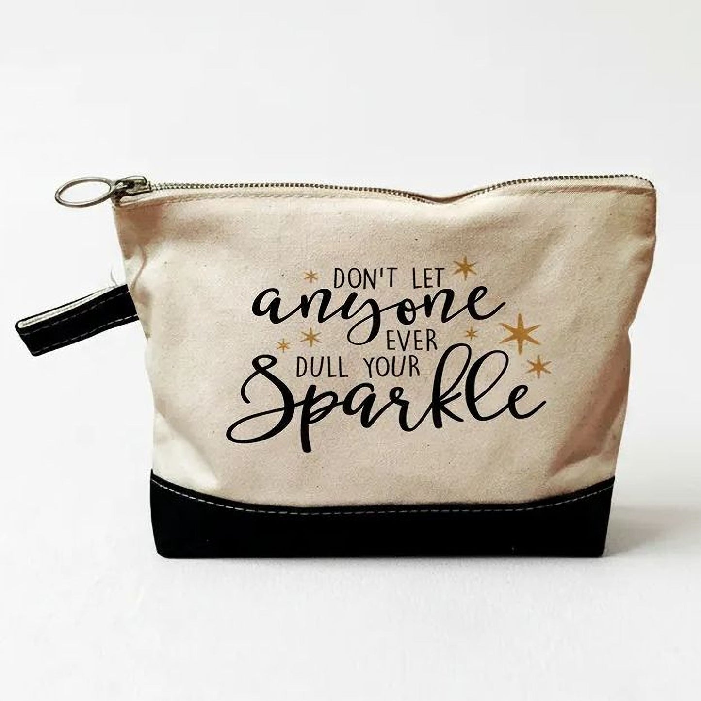 Inspirational Cosmetic Bag - Zipper Pouch - Pencil Case - Gold Sparkle Joyful Moose