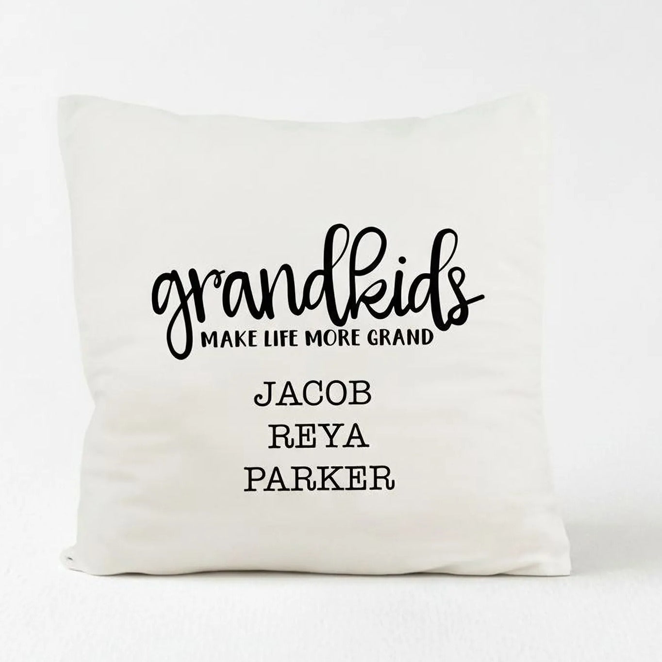 Personalized Pillow Cover - Grandkids Make Life Grand - Christmas Gift for Grandma - Throw Pillow Personalized with Grandchildrens Names Joyful Moose