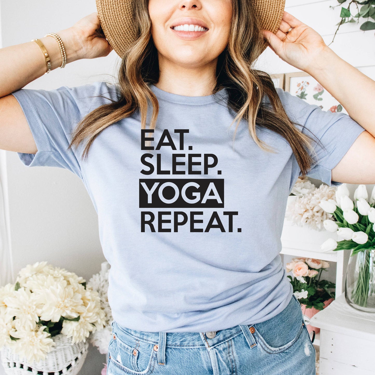 Yoga Graphic Tees Women | Eat Sleep Yoga Repeat Tee Joyful Moose
