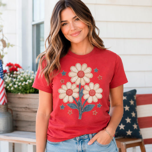 Patriotic Shirt - Floral 4th Of July Tee | Boho Retro Hippie Daisy Lover Shirt Joyful Moose