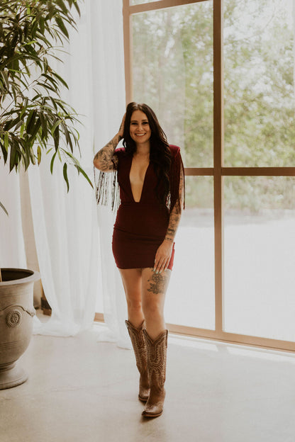 Dallas' Fringe Deep Neck Mini Dress Wild Cactus Boutique