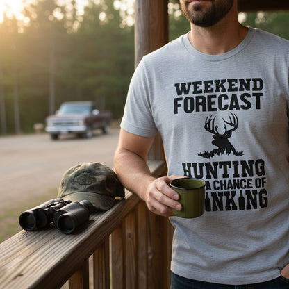 Hunting Gift for Men - Hunting with a chance of Drinking T-shirt - Funny Mens Shirt Joyful Moose