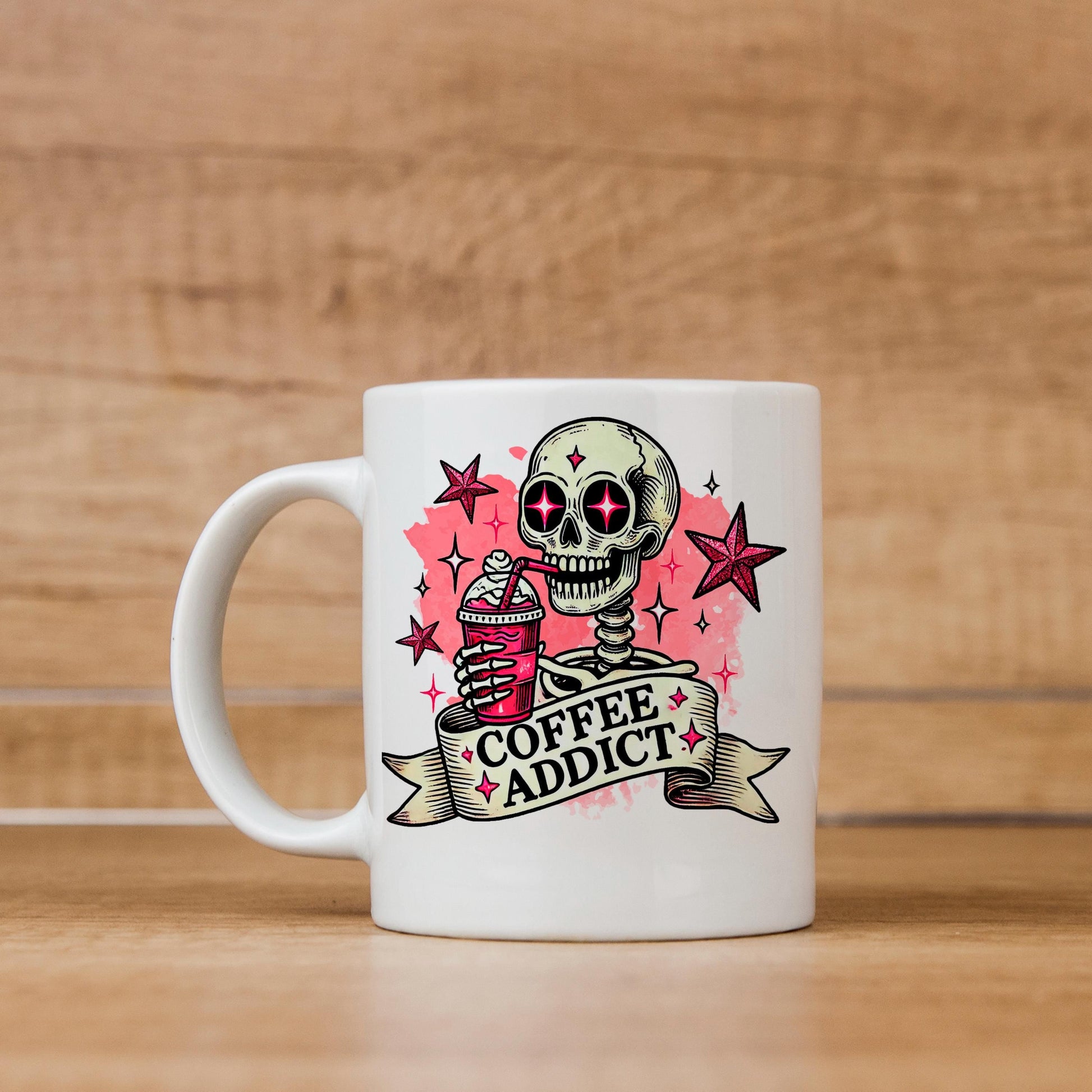 Coffee Addict Mug – Pink Skull Coffee Cup | Funny Caffeine Lover Gift, Ceramic, Dishwasher Safe Joyful Moose