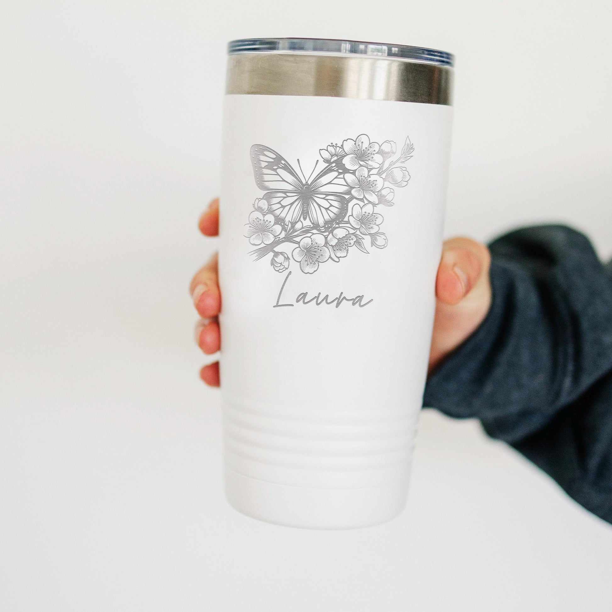 Personalized Butterfly Tumbler - Custom Insulated 20 oz Stainless Steel Mug Joyful Moose