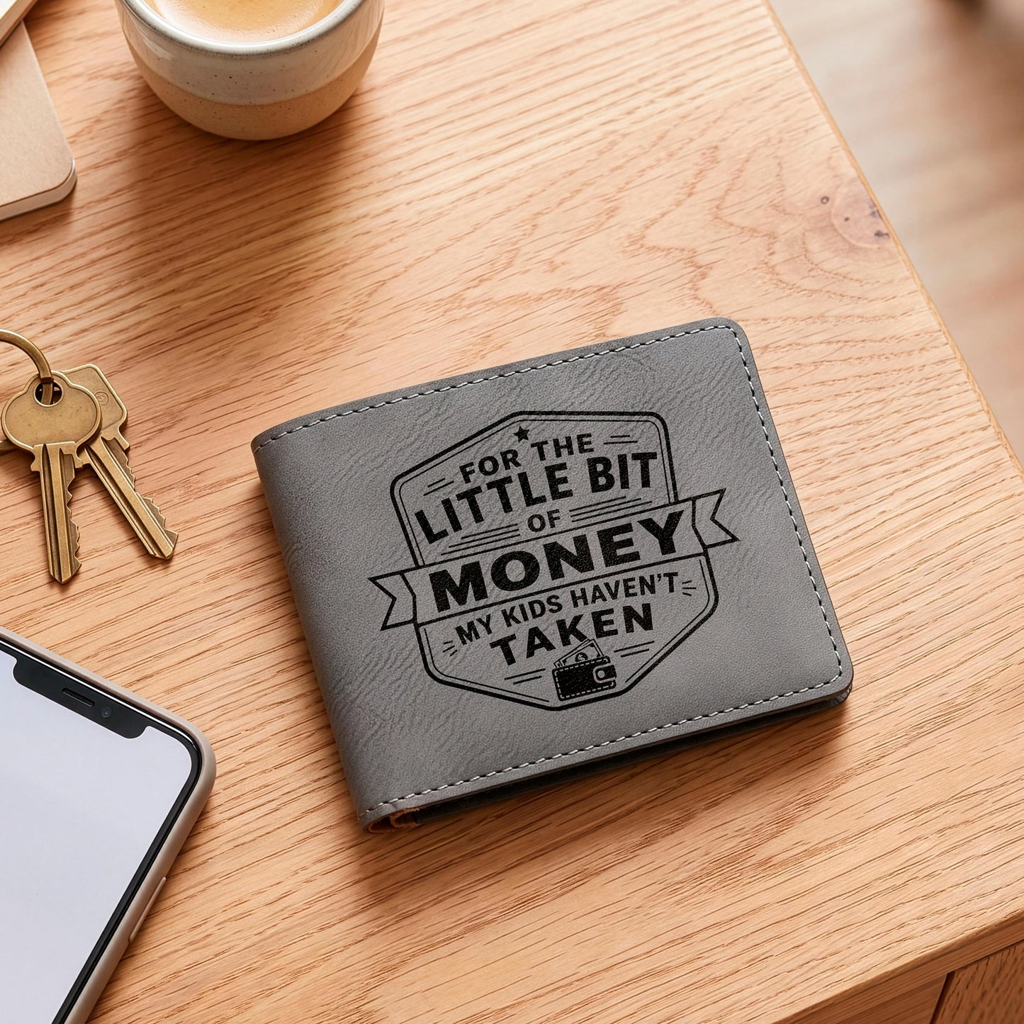 Engraved Wallet For Dad – Brown Leather Slim Bifold Wallet With Card Slots Joyful Moose