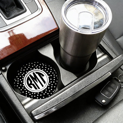 Monogram Car Coaster - Sandstone Circle Polka Dot Cup Holder Insert Joyful Moose