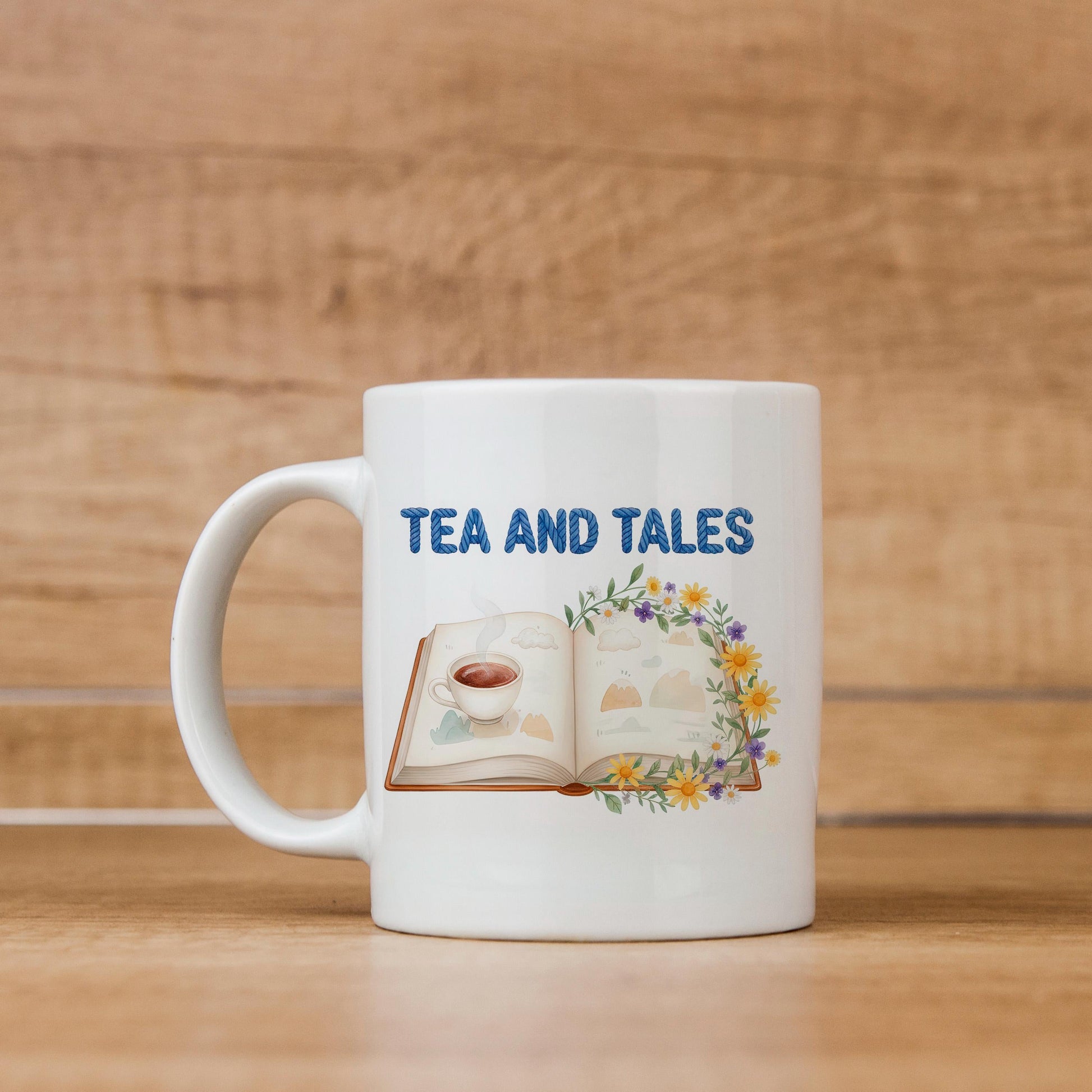 Tea and Tales Mug – Cozy Reader Mug | Book Lover Gift | Ceramic Tea Cup 11oz/15oz Joyful Moose
