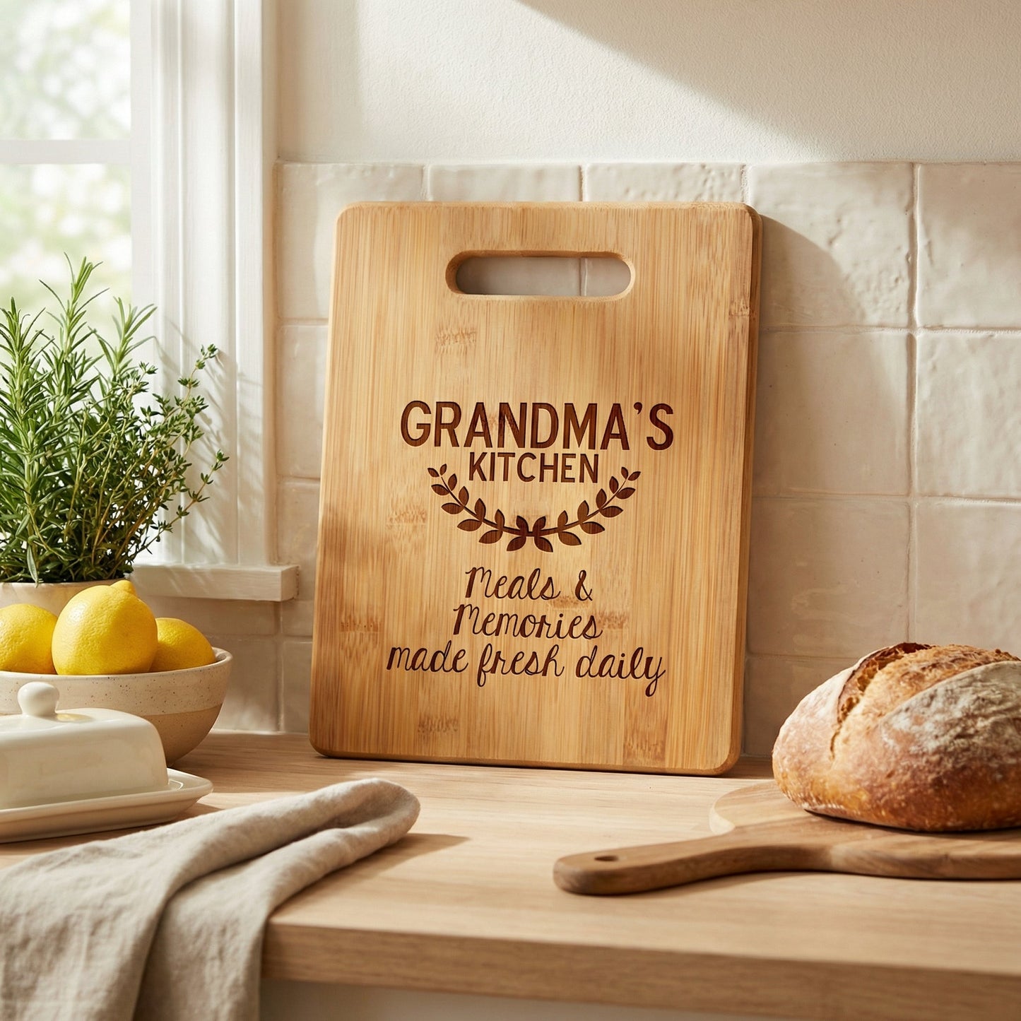 Grandma's Kitchen Cutting Board - Personalized Mother's Day Gift for Her, Mom, Nana, Grandmother Joyful Moose