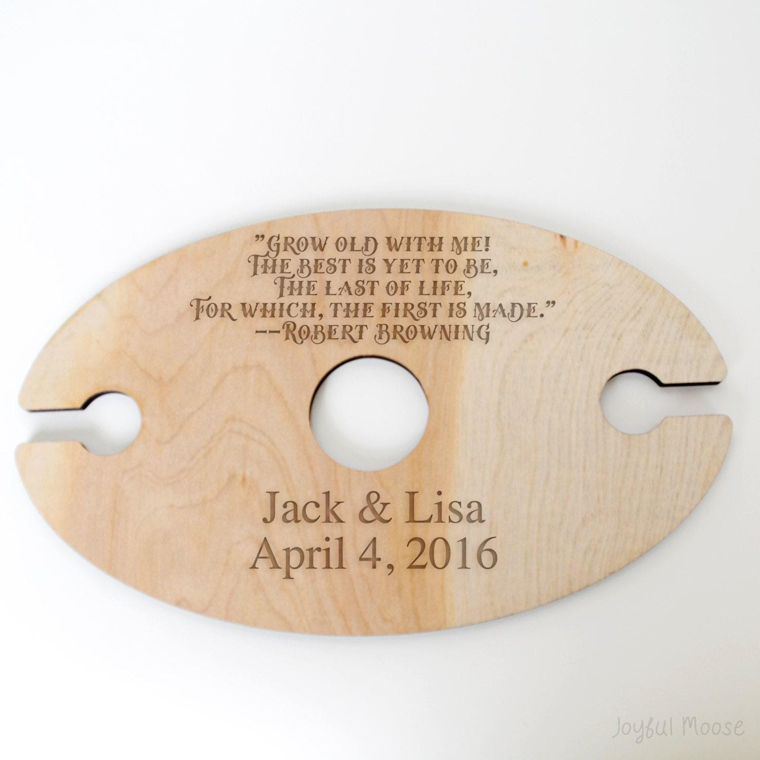 Personalized Wood Wine Holder - Engraved Couple Names Rustic Wine Carrier Joyful Moose