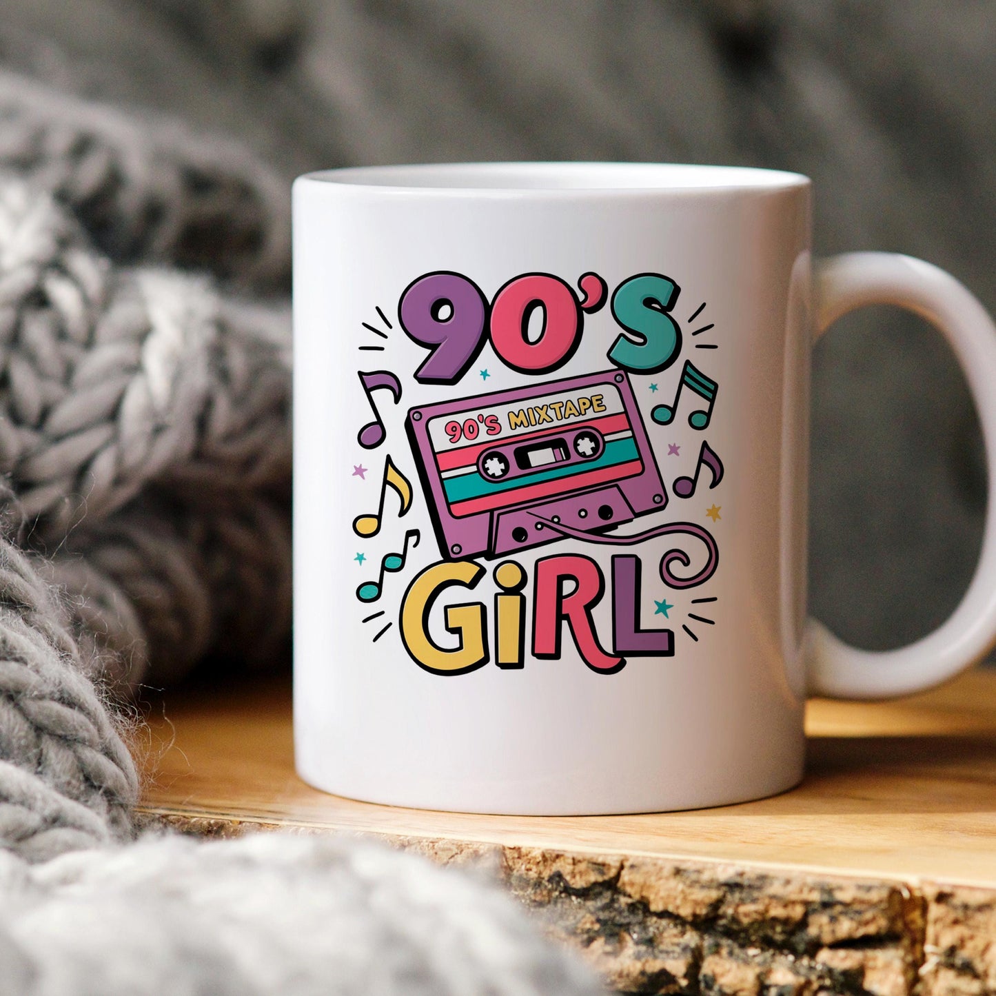 90s Girl Coffee Mug – Retro Cassette Tape Design | Microwave Safe Ceramic Cup Joyful Moose