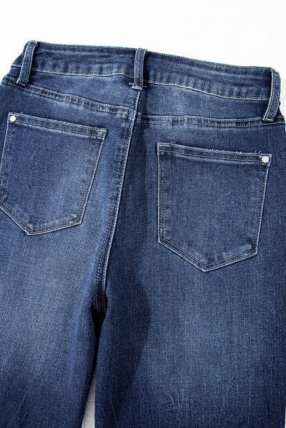 Sail Blue Mineral Wash Raw Hem High Waist Flared Jeans Thread & Co. Boutique, LLC