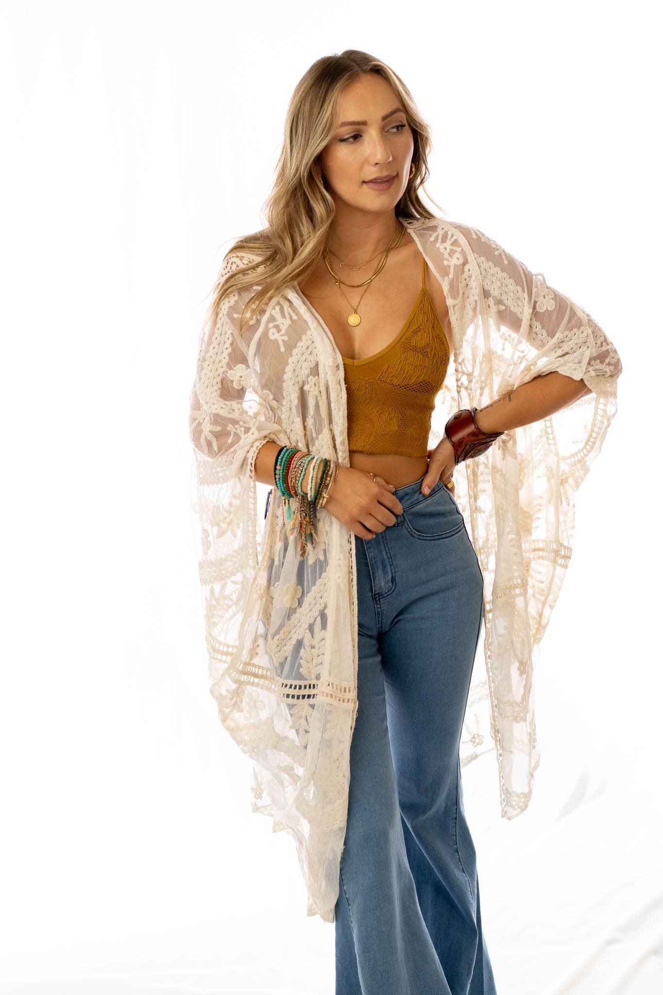 Whimsy + Lace Kimono - Natural Wild Cactus Boutique