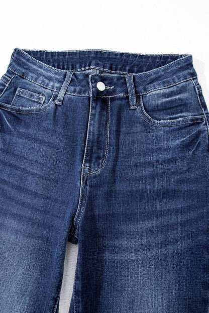 Sail Blue Mineral Wash Raw Hem High Waist Flared Jeans Thread & Co. Boutique, LLC