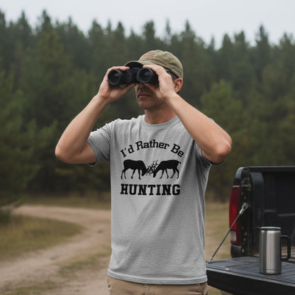 Hunting Gift for Men - I'd Rather Be Hunting Mens Tshirt - Gray Tshirt Hunter Joyful Moose