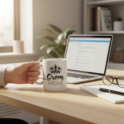 Personalized Coffee Mug for Women - Personalized Crown Coffee Mug for Her - Custom Queen Coffee Mug - Fairy Tale Gifts Joyful Moose