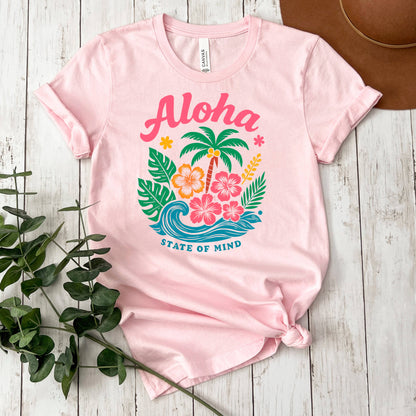 Aloha State of Mind Retro Tropical Graphic Tee Summer Beach Joyful Moose